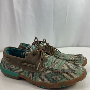 Twisted X Teal Chevron Printed Lace Up Women’s Boat Shoes